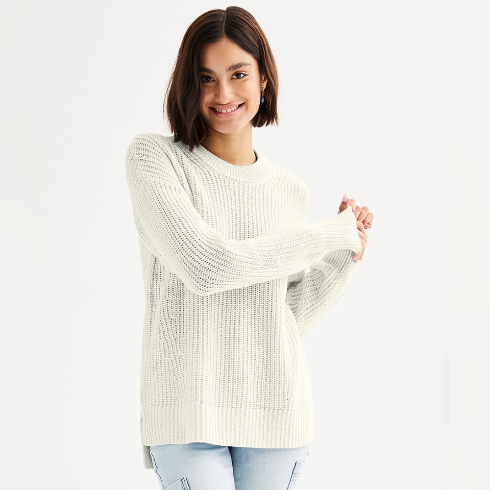SO GOOD FOR LIFE Womens Baggy Sweater Size Large Juniors Coconut Cream New